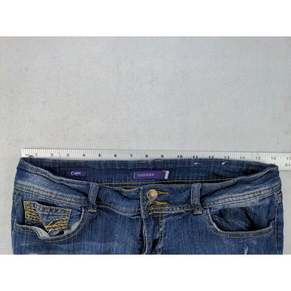 Womens Vigoss Jeans Capris Pants Size 9 Blue Denim Distressed - Picture 11 of 14